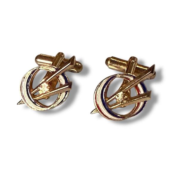 Vintage Boy Scouts of America Cufflinks and Tie Bar Gold Tone Red Blue Enamel - Picture 3 of 7